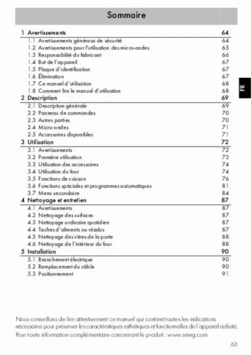 Mode d'emploi SMEG SF4309MX