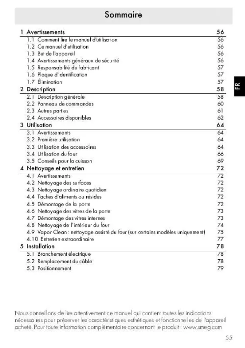 Mode d'emploi SMEG SF65N