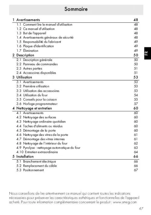 Mode d'emploi SMEG SFP372X
