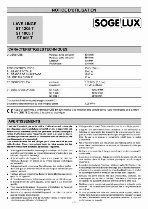 Mode d'emploi SOG ST1205T