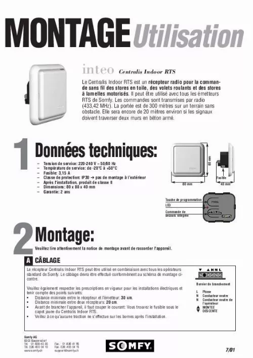 Mode d'emploi SOMFY INTEO CENTRALIS INDOOR RTS