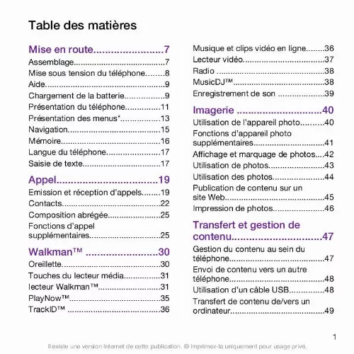 Mode d'emploi SONY ERICSSON W995