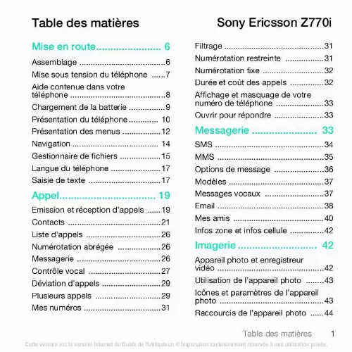 Mode d'emploi SONY ERICSSON Z770