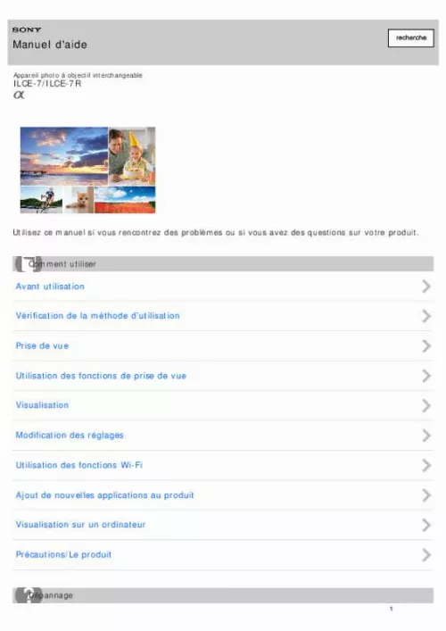 Mode d'emploi SONY ALPHA 7R