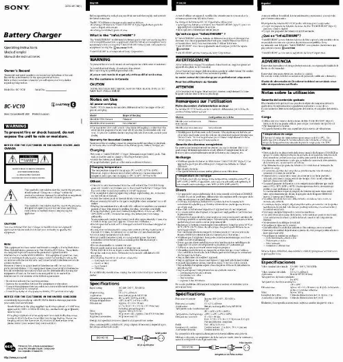 Mode d'emploi SONY BC-VC10
