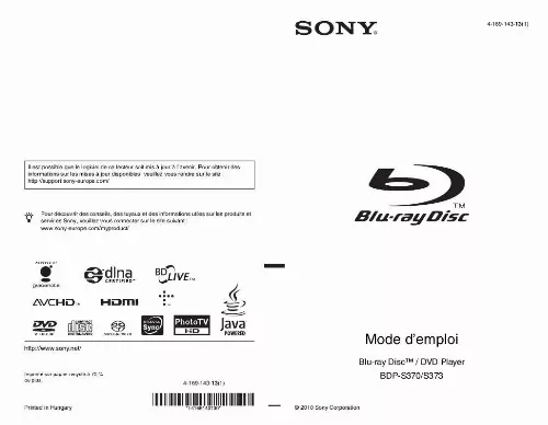 Mode d'emploi SONY BDP-S370