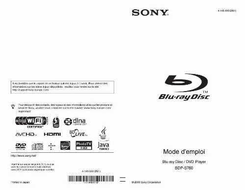 Mode d'emploi SONY BDP-S760