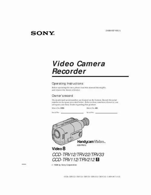 Mode d'emploi SONY CCD-TRV12