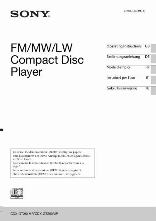 Mode d'emploi SONY CDX-GT260MP