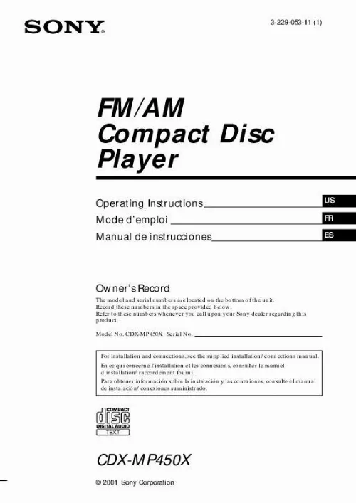 Mode d'emploi SONY CDX-MP450X