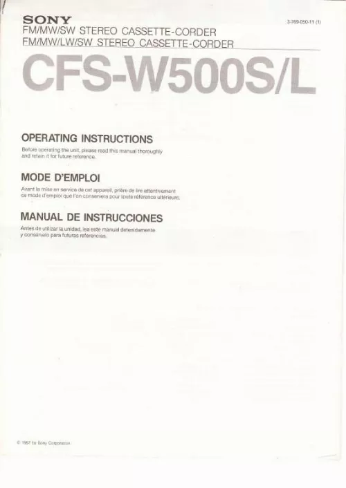Mode d'emploi SONY CFS-W500L