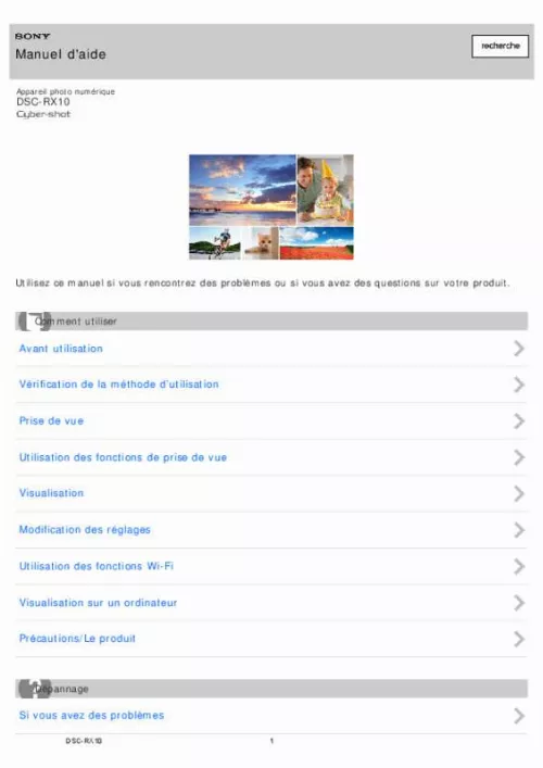 Mode d'emploi SONY CYBER-SHOT DSC-RX10 II
