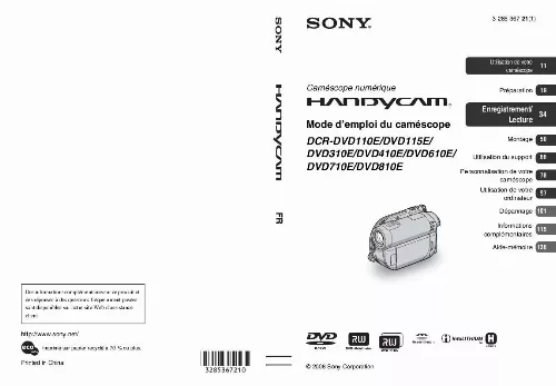 Mode d'emploi SONY DCR-DVD115E