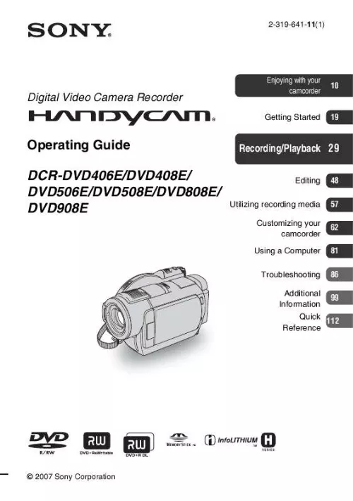 Mode d'emploi SONY DCR-DVD408E