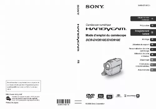 Mode d'emploi SONY DCR-DVD510E