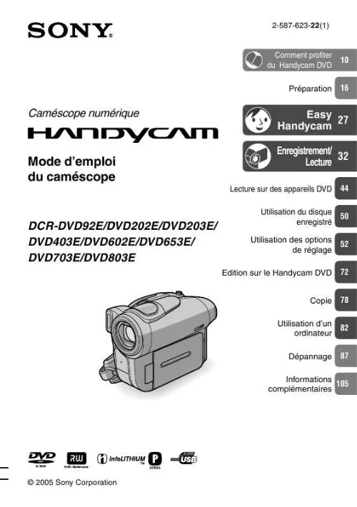 Mode d'emploi SONY DCR-DVD92E