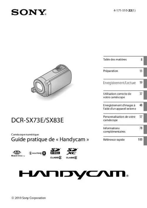 Mode d'emploi SONY DCR-SX83