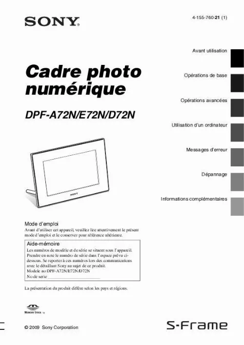 Mode d'emploi SONY DPF-E72N