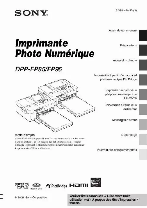 Mode d'emploi SONY DPP-FP85