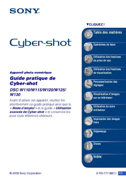 Mode d'emploi SONY CYBER-SHOT DSC-W120/L