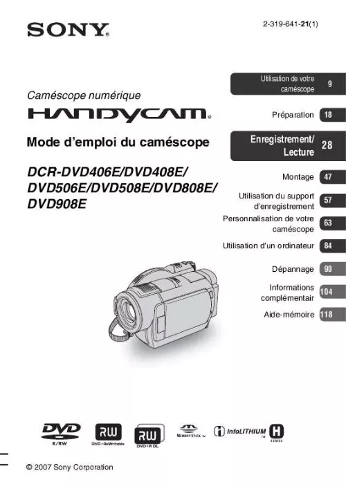 Mode d'emploi SONY DVD808E