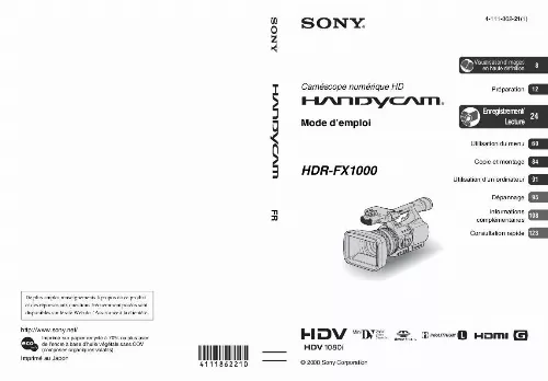 Mode d'emploi SONY HANDYCAM HDR-FX1000