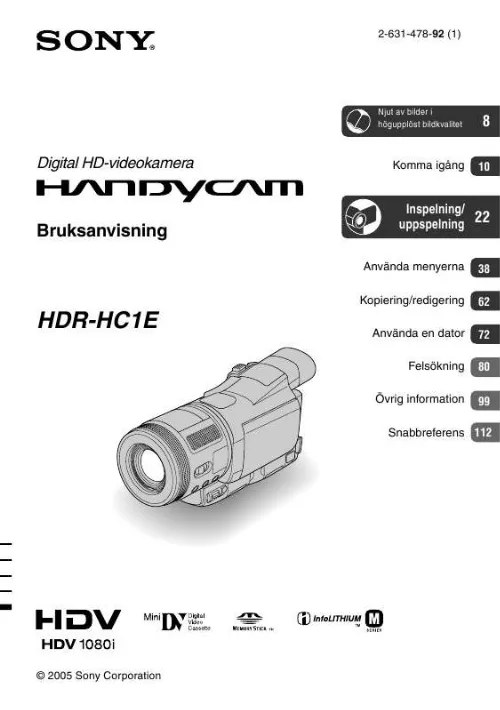 Mode d'emploi SONY HDR-HC1EK