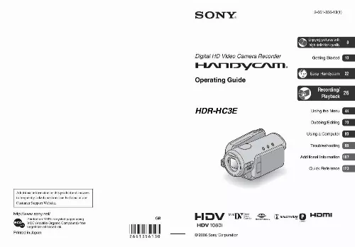 Mode d'emploi SONY HDR-HC3EK