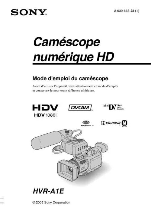 Mode d'emploi SONY HVR-A1E