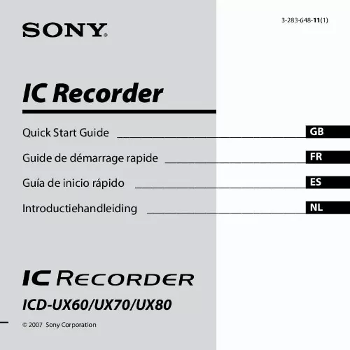 Mode d'emploi SONY ICD-UX80