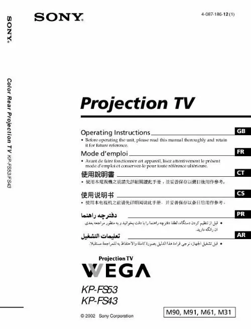 Mode d'emploi SONY KP-FS53M61