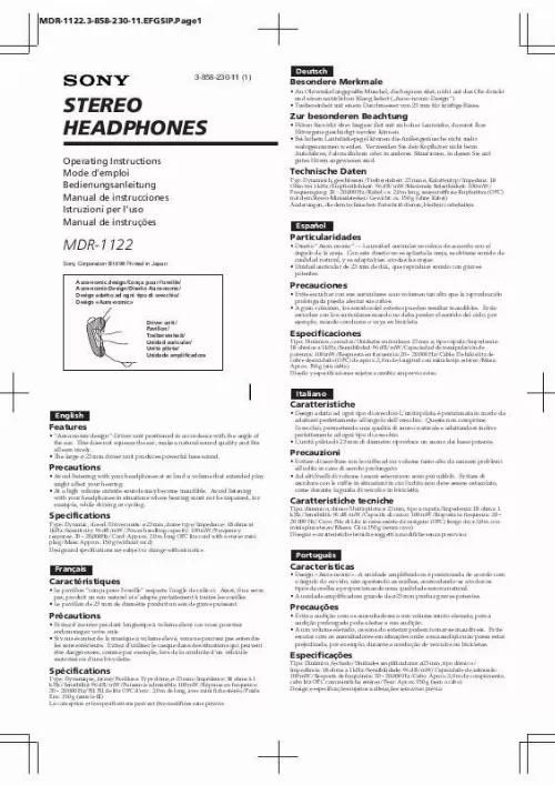 Mode d'emploi SONY MDR-1122