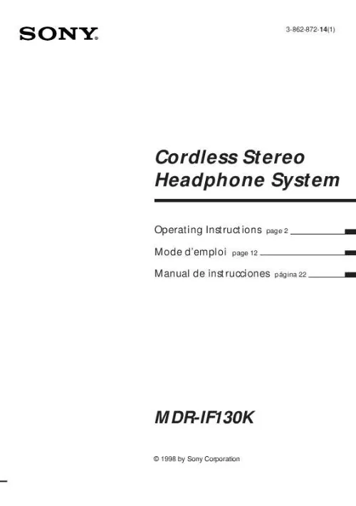 Mode d'emploi SONY MDR-IF130K