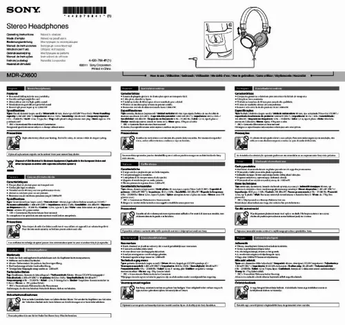 Mode d'emploi SONY MDR-ZX600