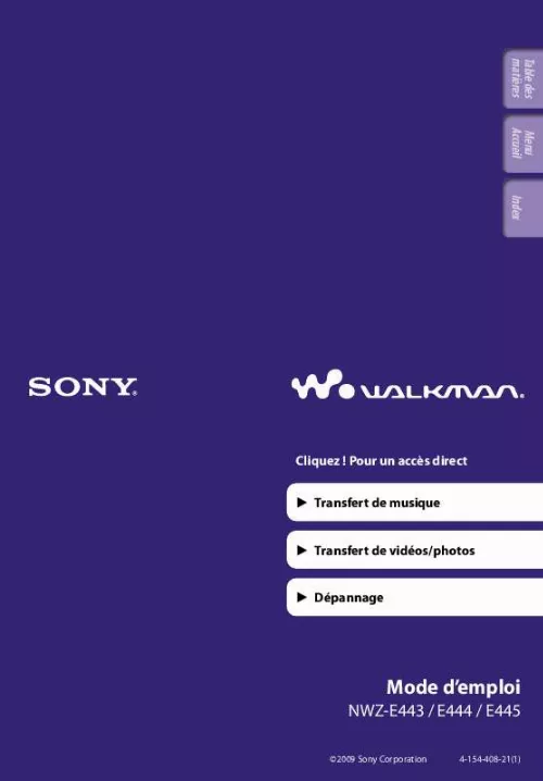 Mode d'emploi SONY NWZ-E443