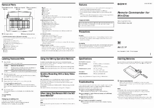 Mode d'emploi SONY RM-D11P