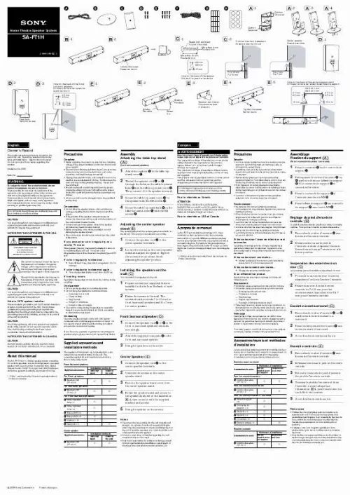 Mode d'emploi SONY SA-FT1H