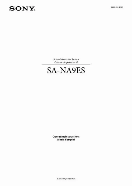 Mode d'emploi SONY SA-NA9ES