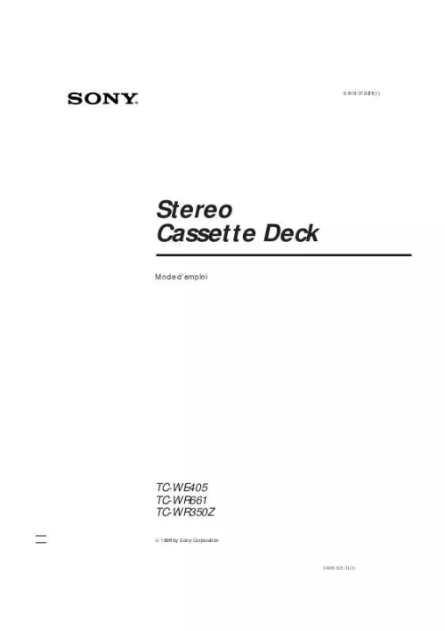 Mode d'emploi SONY TC-WR661