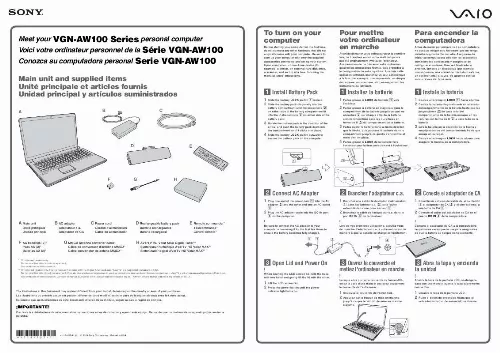 Mode d'emploi SONY VAIO VGN-AW130J/H