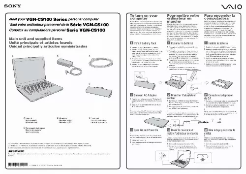 Mode d'emploi SONY VAIO VGN-CS160J/P