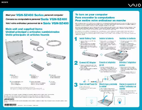 Mode d'emploi SONY VAIO VGN-SZ491N