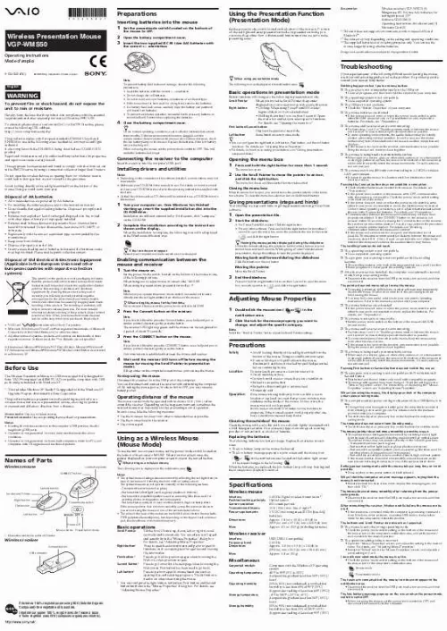 Mode d'emploi SONY VGP-WMS50