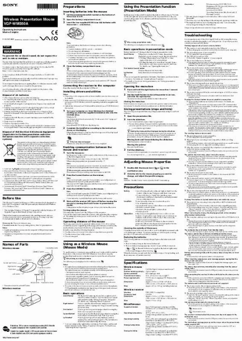 Mode d'emploi SONY VGP-WMS50A