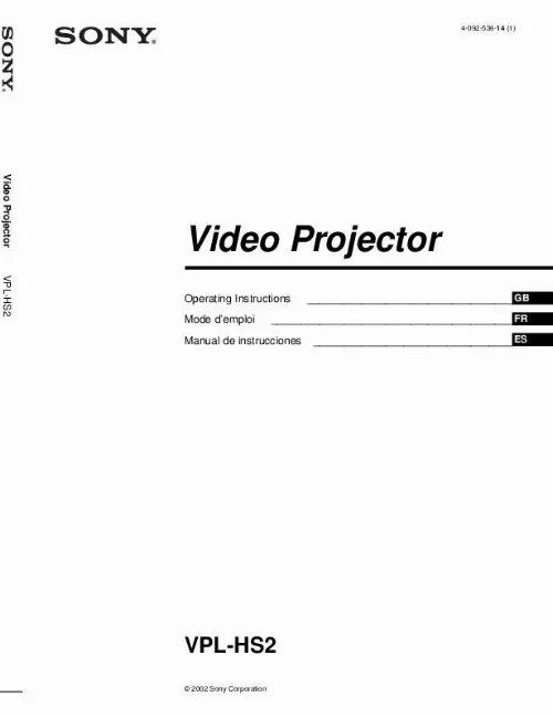 Mode d'emploi SONY VPL-HS2