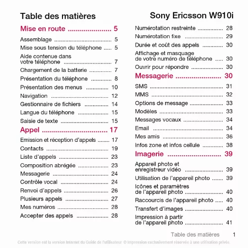 Mode d'emploi SONY W910I