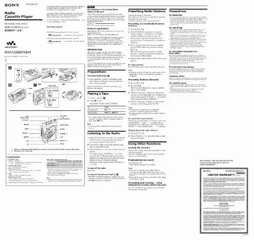 Mode d'emploi SONY WM-FX244