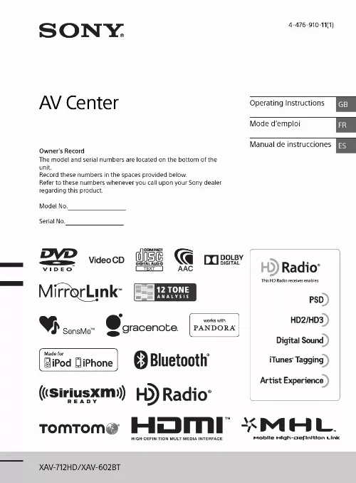 Mode d'emploi SONY XAV-602BT