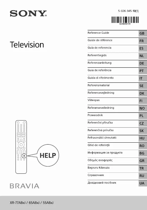 Mode d'emploi SONY BRAVIA XR-55A80J