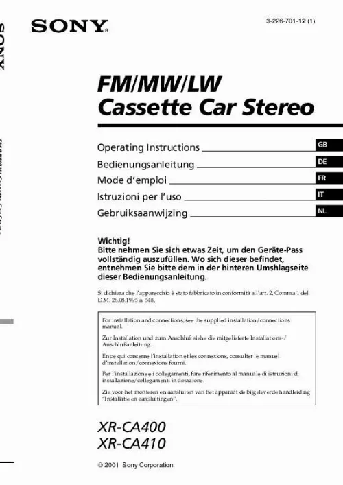 Mode d'emploi SONY XR-CA410